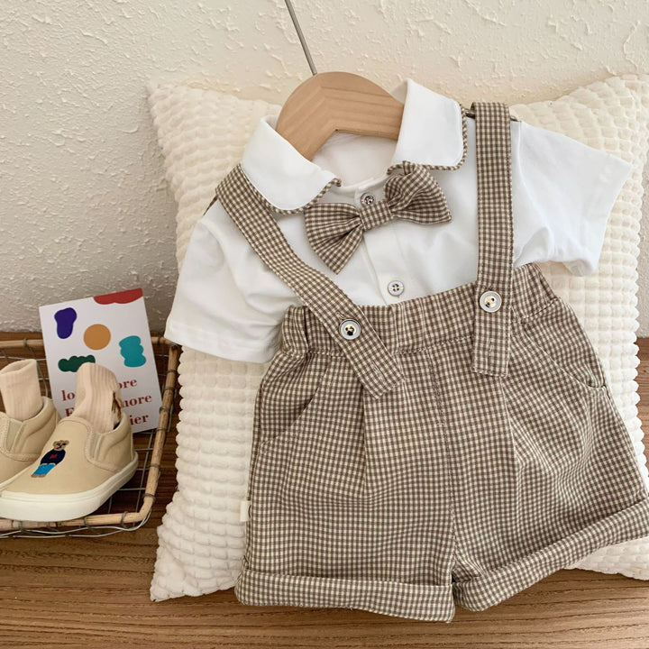 70-130】蝶ネクタイシャツ＋チェックボトムスセット – PetitKid