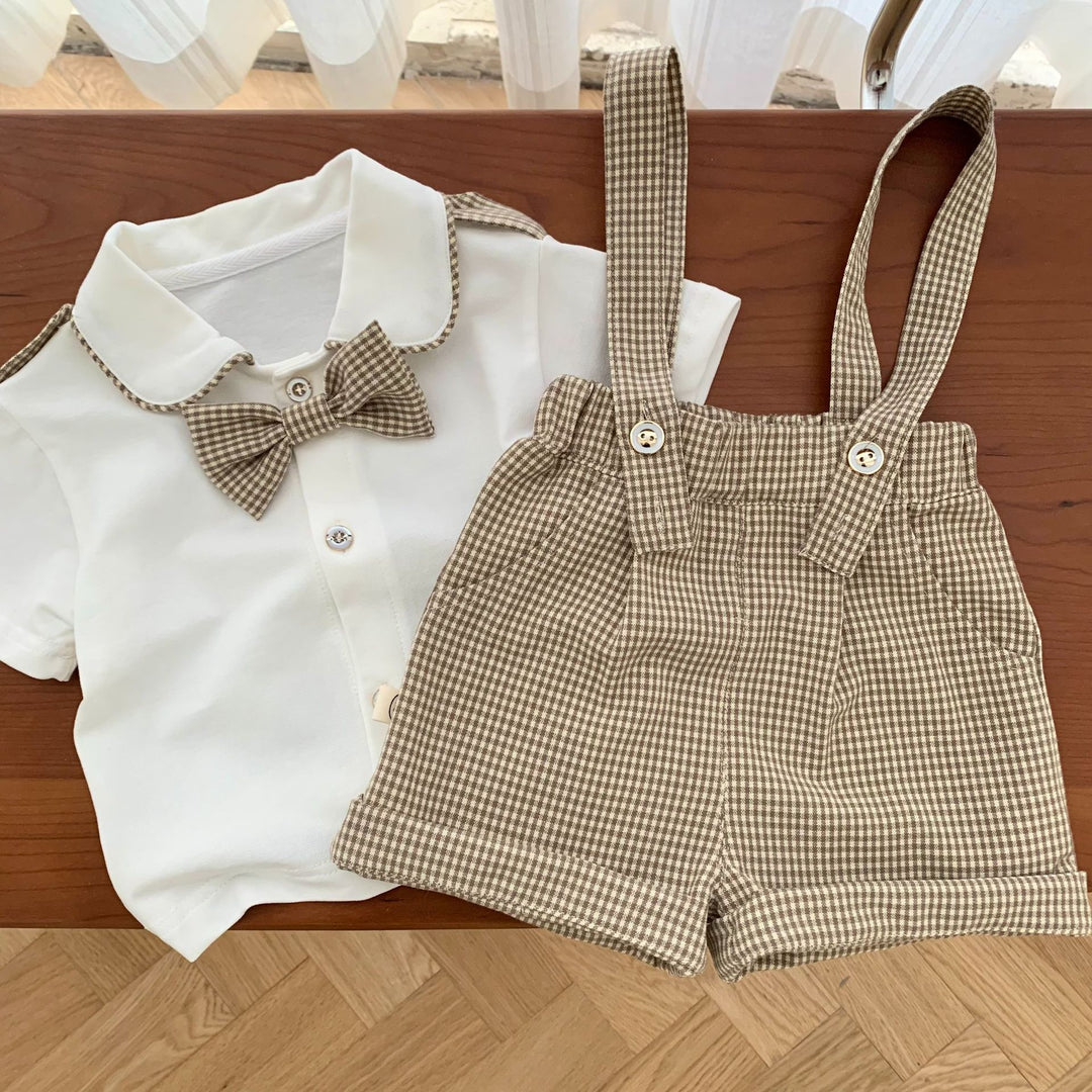 70-130】蝶ネクタイシャツ＋チェックボトムスセット – PetitKid