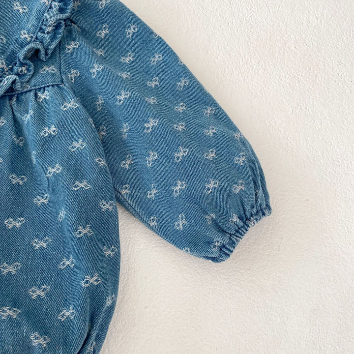 60-100】ビッグカラーリボンデニムロンパース/ワンピース – PetitKid