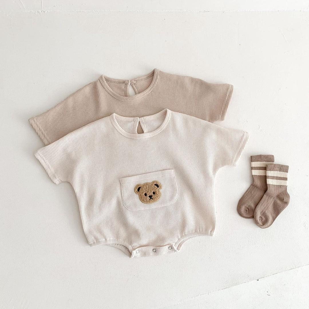 くまさんポケットワッフルロンパース – PetitKid